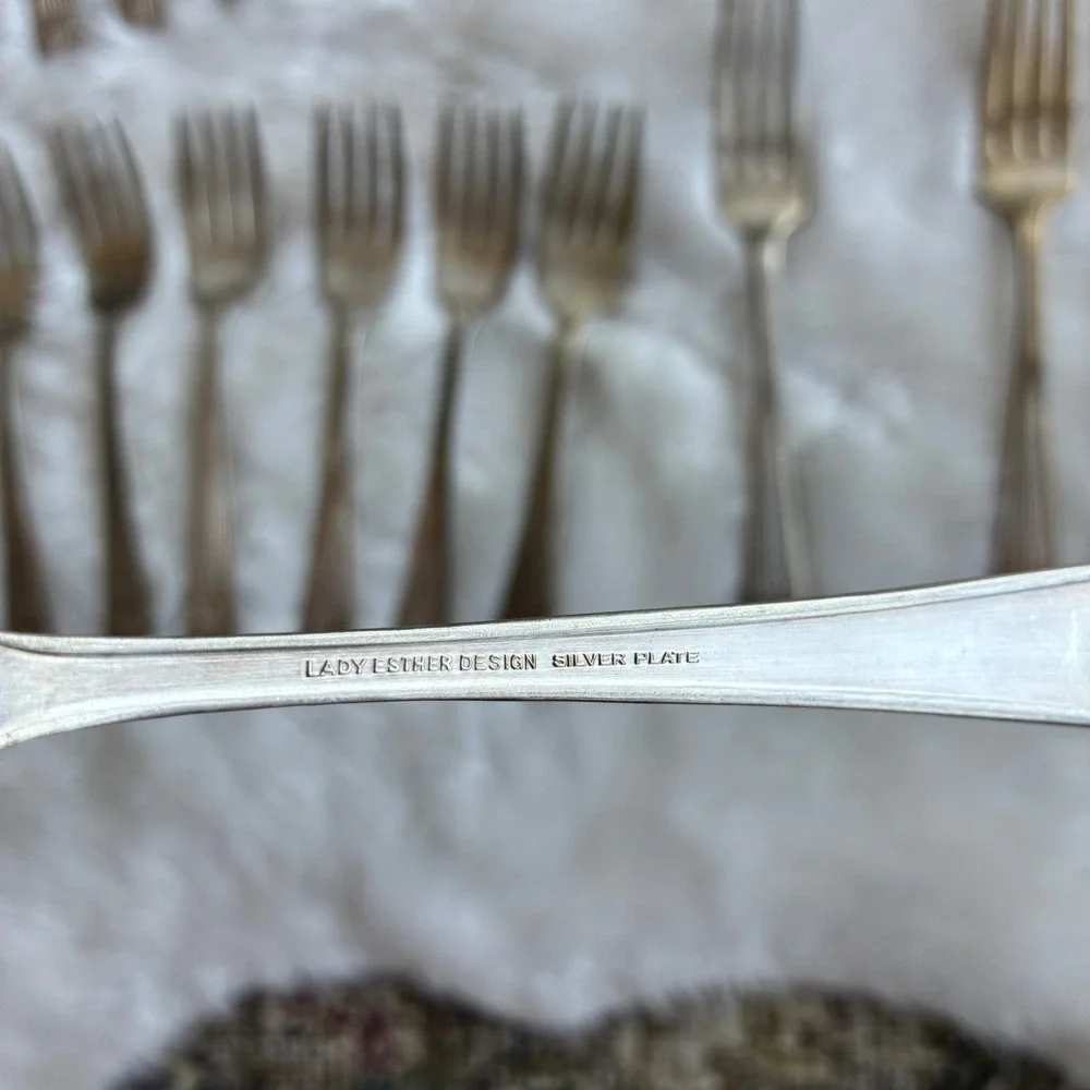 Vintage Lady Esther Queen Esther Silverplate Flatware 36pc Set 1935 Art Deco